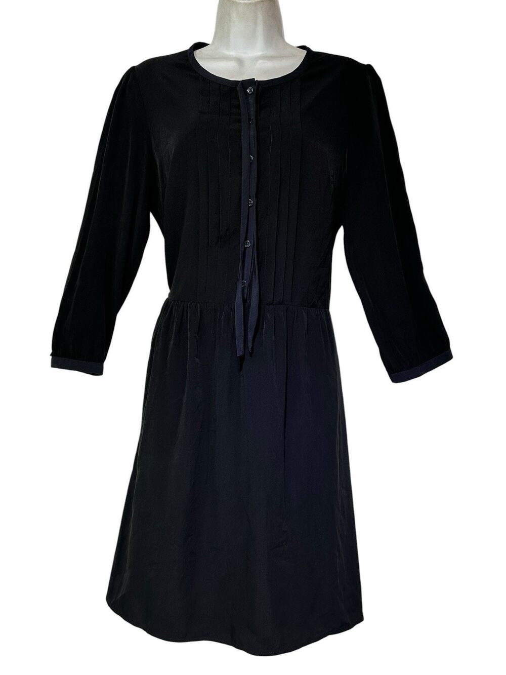 comptoir des cotonniers black blue trim long sleeve button up dress EU Size 40